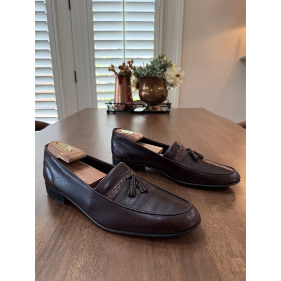 Christian Dior Monsieur Brown Leather Snakeskin Trim Tassel Loafers 11.5 Italy - Picture 3 of 14